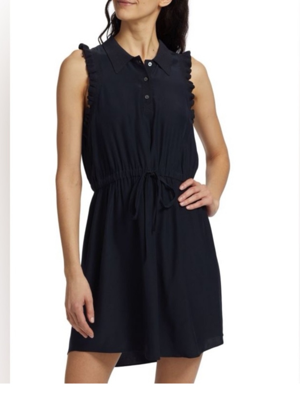 Cinq a Sept Medium Navy Blue 100% Silk Polo Mini Dress Preppy Tennis VGUC